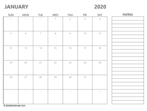 2020 january calendar printable