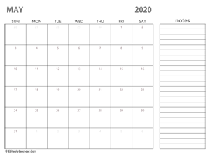 2020 may calendar printable