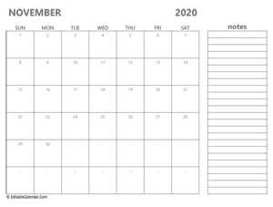 2020 november calendar printable