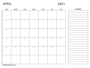 2021 april calendar printable