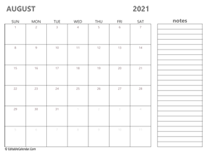 2021 august calendar printable