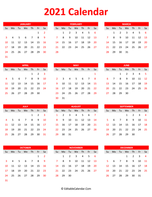 2021 calendar portrait red style