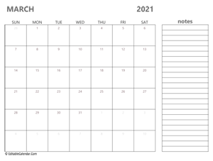 2021 march calendar printable