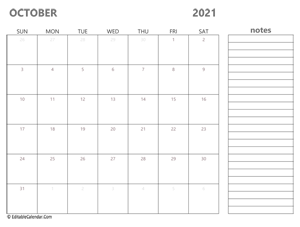 2021 october calendar printable