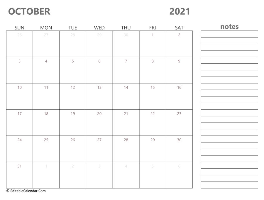 2021 october calendar printable