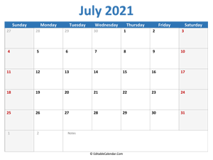 2021 printable calendar july