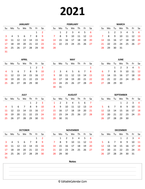 2021 yearly calendar with notes (portrait)