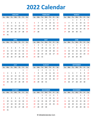 2022 calendar portrait blue style