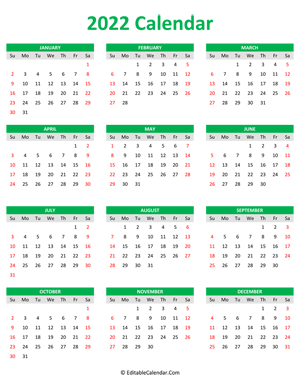 2022 calendar portrait green style