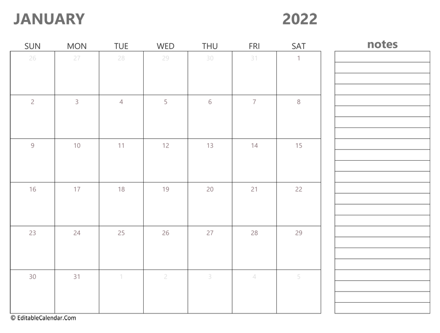 January 2022 Printable Calendar With Holidays