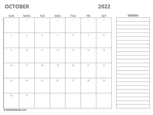 2022 october calendar printable