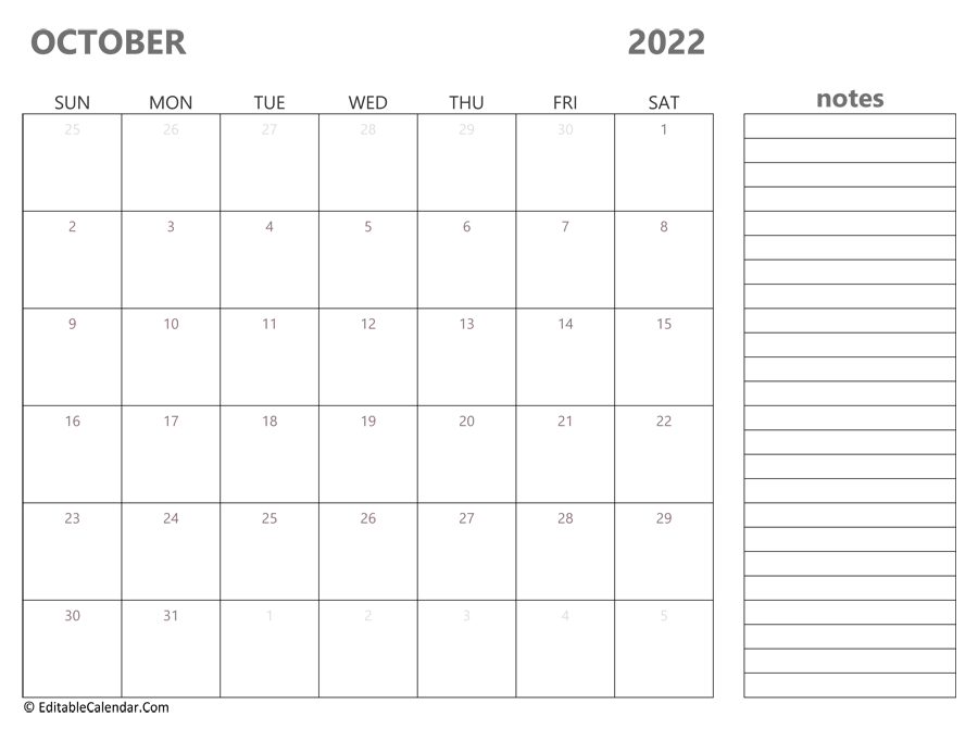 Printable calendar october 2022 pdf