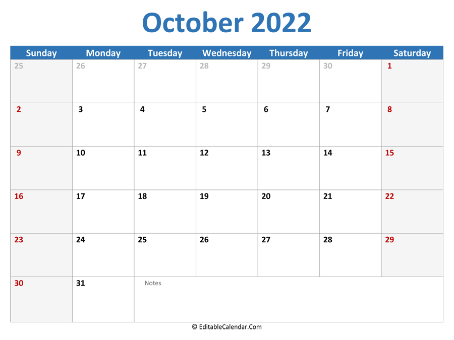 2022 printable calendar october