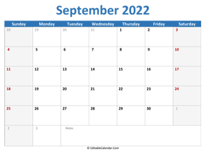 2022 printable calendar september