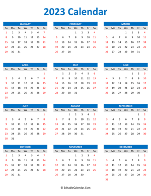 2023 calendar portrait blue style