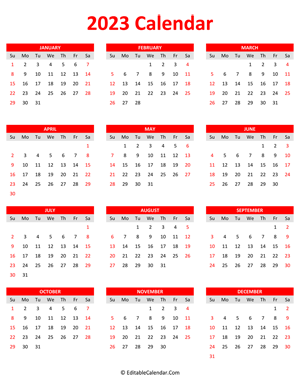 2023 calendar portrait red style