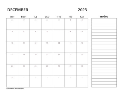 2023 december calendar printable