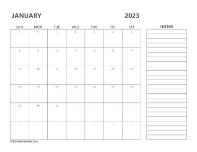 2023 january calendar printable
