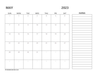 2023 may calendar printable