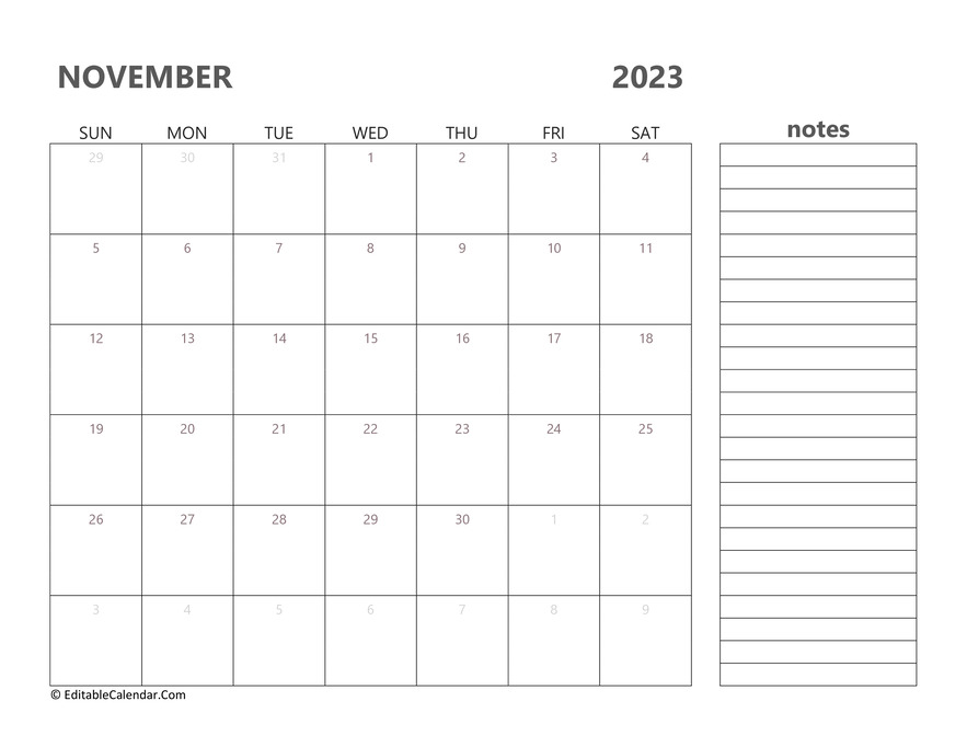 2023 november calendar printable
