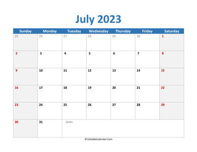 2023 printable calendar july