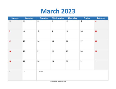 2023 printable calendar march