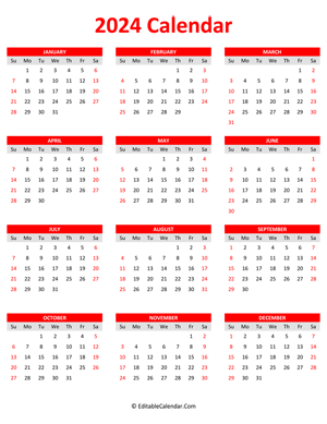 2024 calendar portrait red style