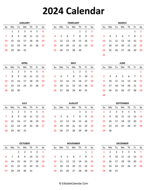 2024 calendar (portrait layout)