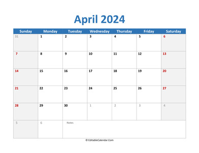 2024 printable calendar april