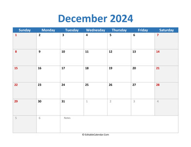 2024 printable calendar december