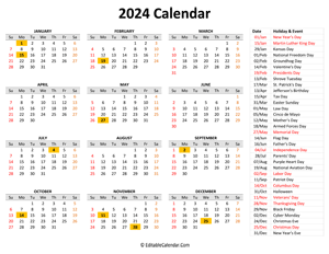2024 printable calendar with holidays