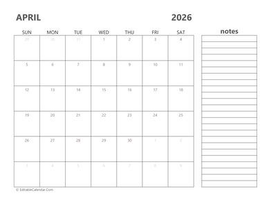 2026 april calendar printable