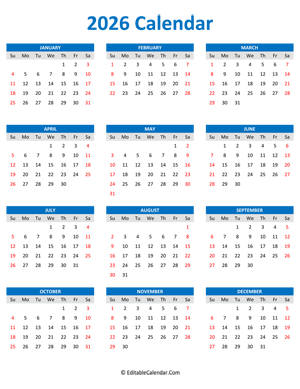 2026 calendar portrait blue style
