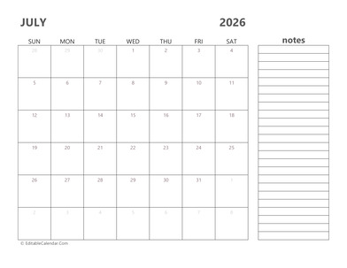 2026 july calendar printable