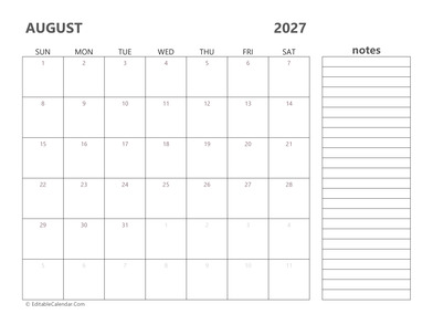 2027 august calendar printable