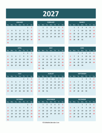 2027 calendar printable in word, pdf