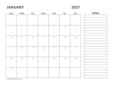 2027 january calendar printable