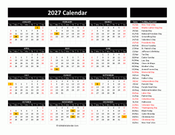 2027 printable calendar free