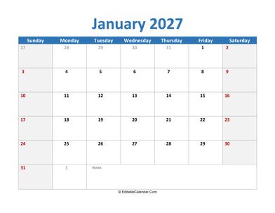 2027 printable calendar january