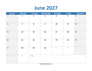 2027 printable calendar june