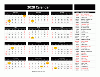 2028 printable calendar free
