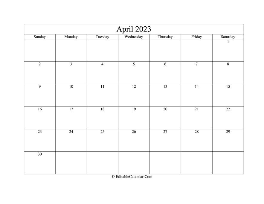 April 2023 Printable Calendar with Holidays