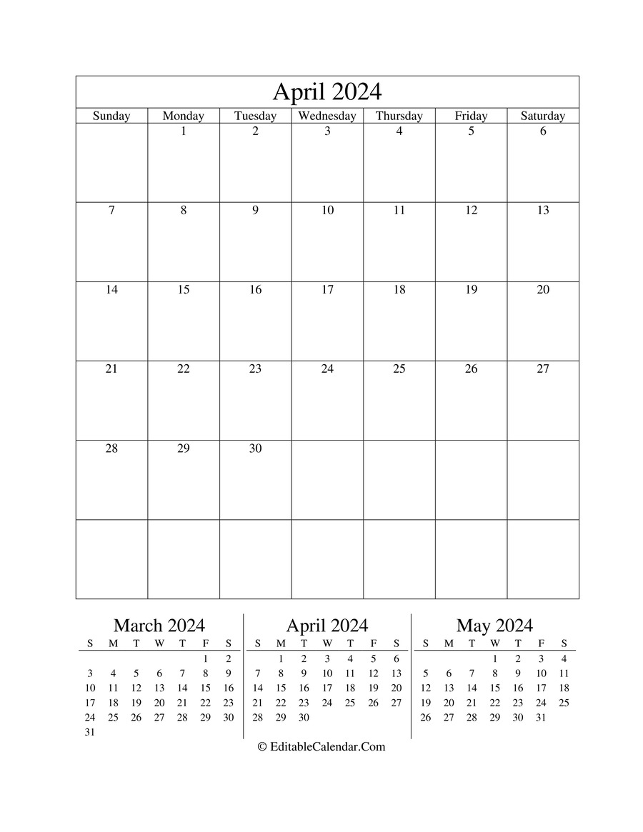 april 2024 editable calendar portrait