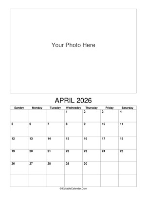 april 2026 photo calendar
