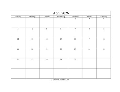 april 2026 printable calendar with holidays