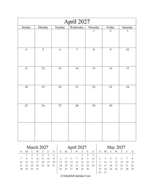 april 2027 editable calendar portrait
