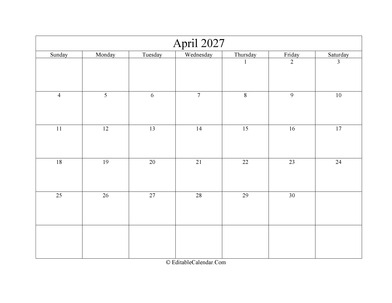april 2027 printable calendar holidays