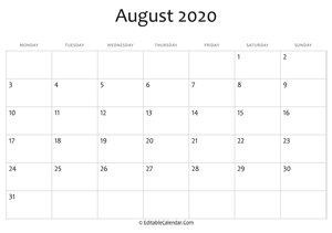 august 2020 printable calendar with holidays
