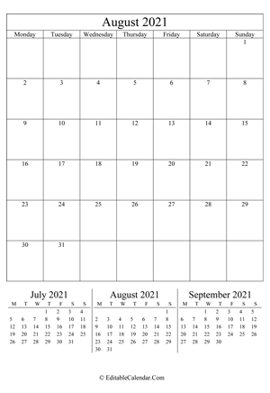 august 2021 editable calendar portrait