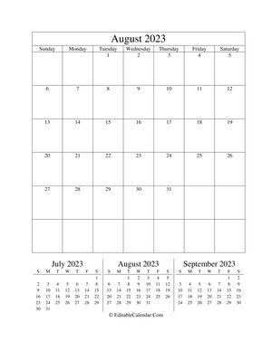 august 2023 editable calendar (portrait layout)